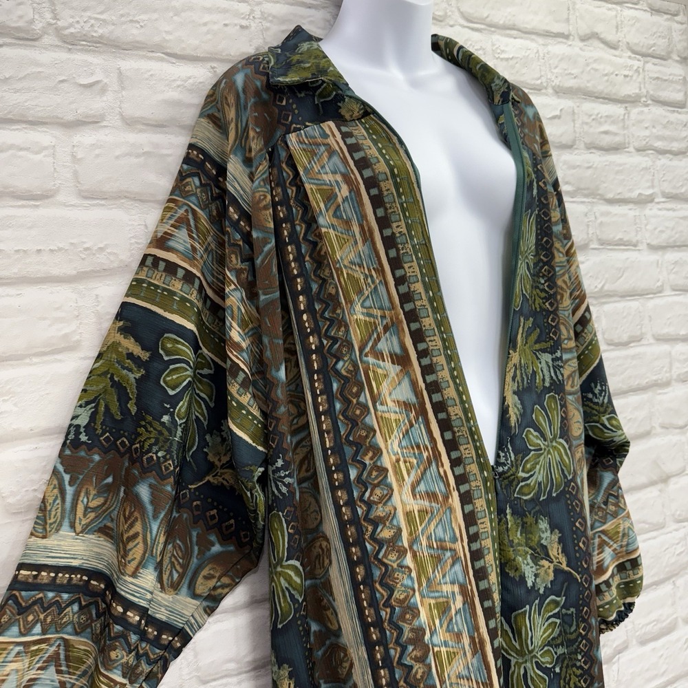 Vtg Bohemian 2X Kaftan Maxi Dress Tribal Art Print‎ Vacation Modern Lounge Dress